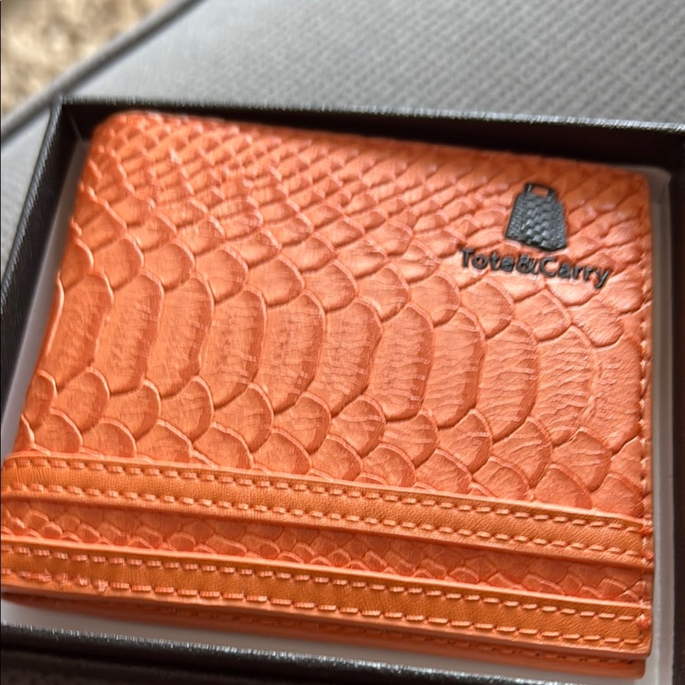 Orange Faux Crocodile Embossed wallet & Card Holder